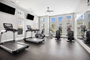 Charlotte apartment for rent - the gym with treadmills and other exercise equipment in a building with windows