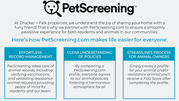 Williamsburg apartment for rent - A poster explaining how PetScreening.com makes life easier for everyone.
