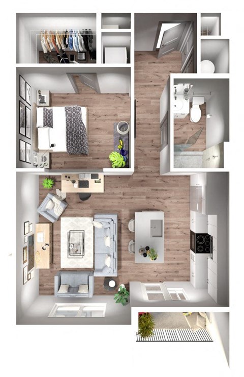 Floor plan for 1 bed, 1 bath, 690 sqft