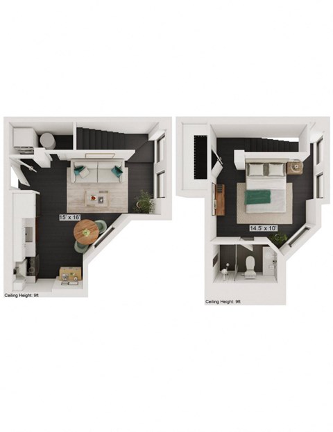 Floor plan for 1 bed, 1 bath, 668 sqft