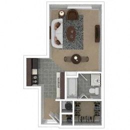 Floor plan for studio, 1 bath, 420 sqft