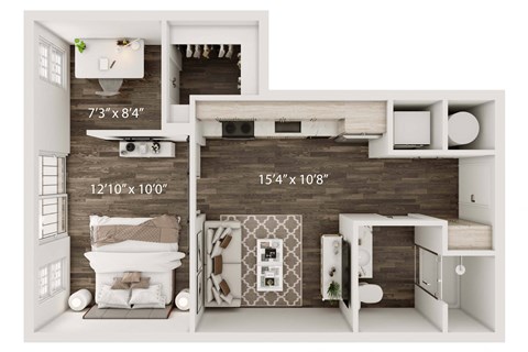 Floor plan for studio, 1 bath, 580 sqft