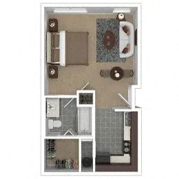 Floor plan for studio, 1 bath, 475 sqft