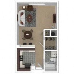 Floor plan for studio, 1 bath, 520 sqft