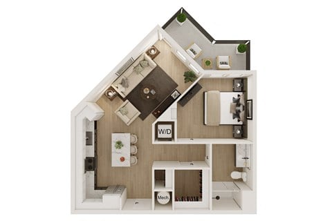 Floor plan for 1 bed, 1 bath, 778 sqft