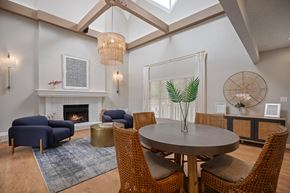 Raleigh apartment for rent - a living room with a table and chairs and a fireplace