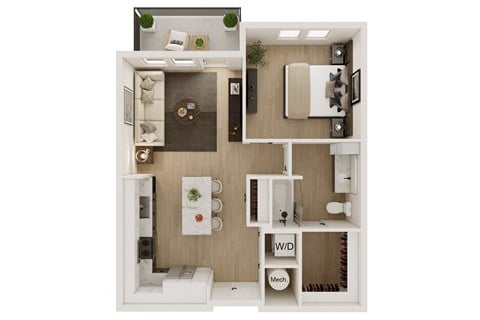 Floor plan for 1 bed, 1 bath, 742 sqft