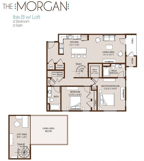 Floor plan for 2 beds, 2 baths, 1443 sqft