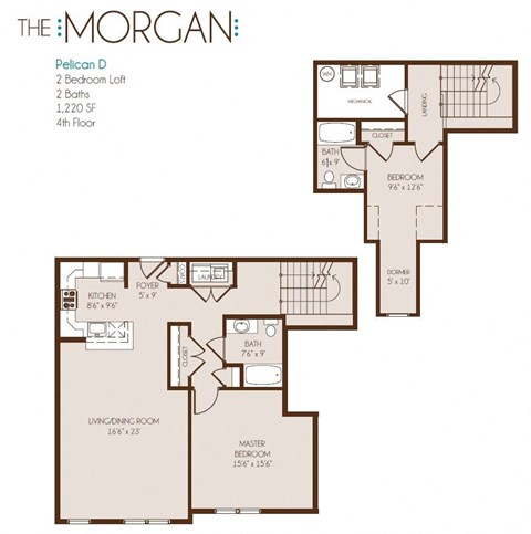 Floor plan for 2 beds, 2 baths, 1220 sqft