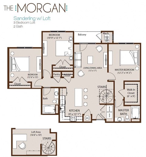 Floor plan for 3 beds, 2 baths, 1568 sqft