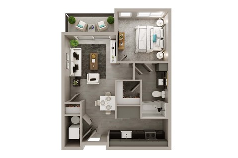 Floor plan for 1 bed, 1 bath, 630 sqft