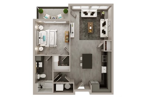 Floor plan for 1 bed, 1 bath, 717 sqft