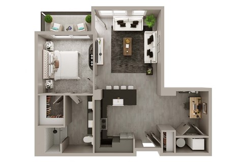 Floor plan for 1 bed, 1 bath, 832 sqft