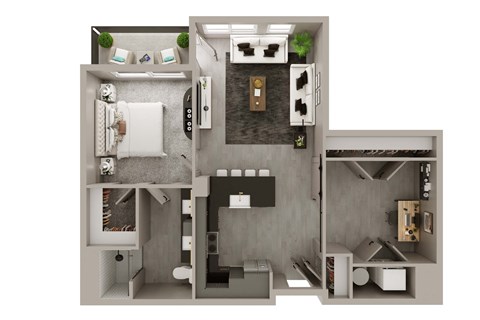 Floor plan for 1 bed, 1 bath, 913 sqft