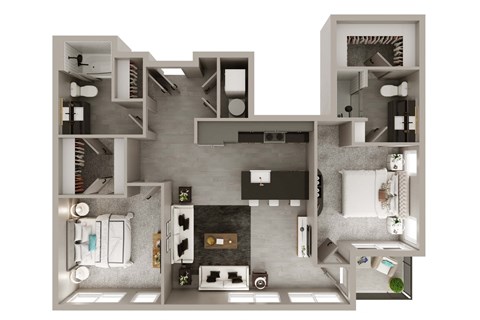 Floor plan for 2 beds, 2 baths, 1080 sqft