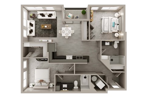 Floor plan for 2 beds, 2 baths, 1057 sqft