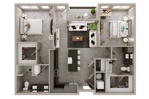 Floor plan for 2 beds, 2 baths, 1130 sqft
