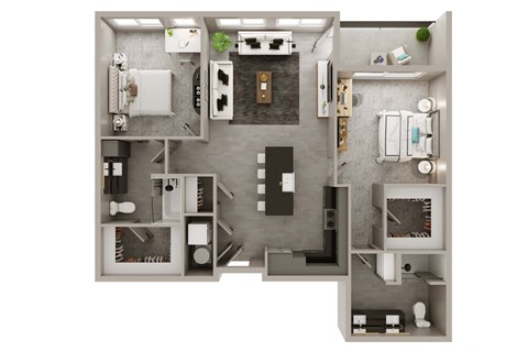 Floor plan for 2 beds, 2 baths, 1174 sqft
