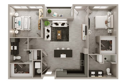 Floor plan for 2 beds, 2 baths, 1255 sqft