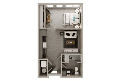 Floor plan for 1 bed, 1 bath, 536 sqft