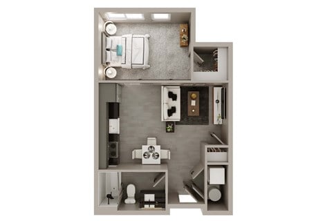 Floor plan for 1 bed, 1 bath, 566 sqft