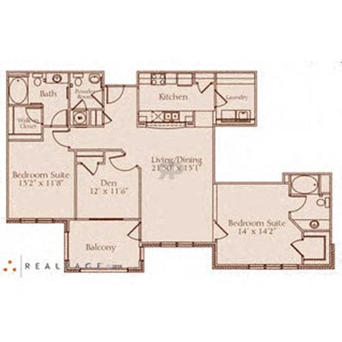 Floor plan for 2 beds, 2 baths, 1400 sqft