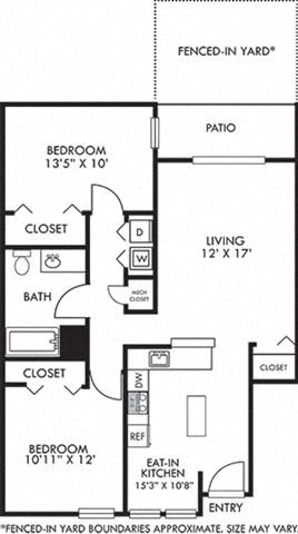 Floor plan for 2 beds, 2 baths, 924 sqft