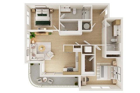 Floor plan for 2 beds, 2 baths, 1012 sqft