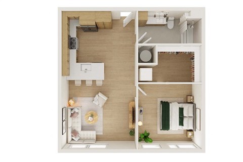 Floor plan for 1 bed, 1 bath, 766 sqft