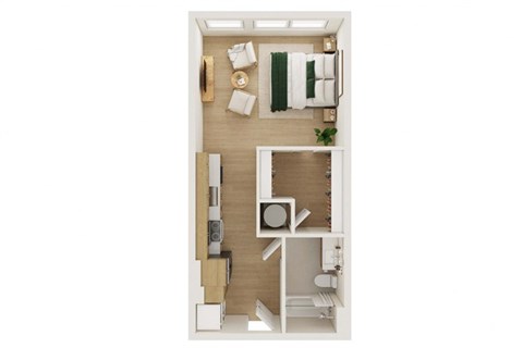 Floor plan for studio, 1 bath, 497 sqft