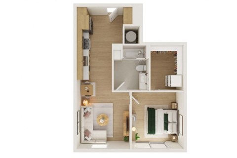 Floor plan for 1 bed, 1 bath, 703 sqft
