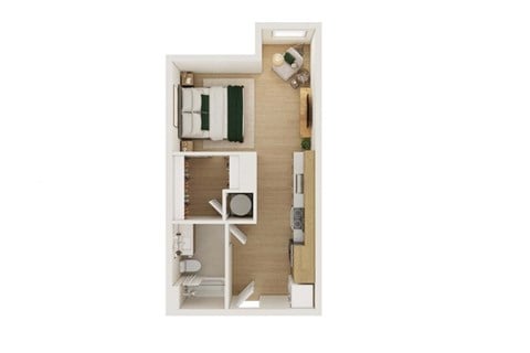 Floor plan for studio, 1 bath, 498 sqft