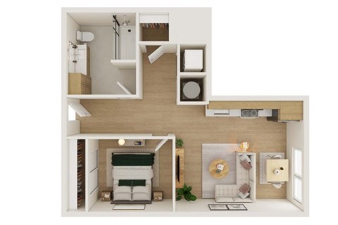 Floor plan for 1 bed, 1 bath, 619 sqft