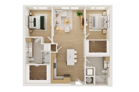 Floor plan for 2 beds, 2 baths, 1029 sqft
