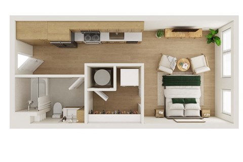 Floor plan for studio, 1 bath, 439 sqft