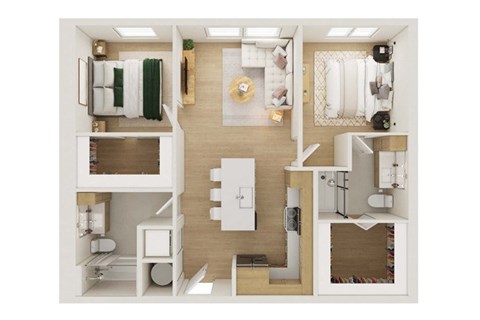 Floor plan for 2 beds, 2 baths, 997 sqft