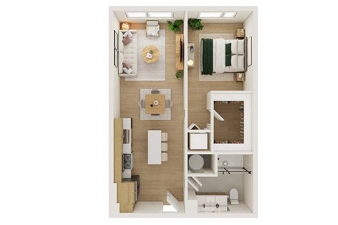 Floor plan for 1 bed, 1 bath, 695 sqft