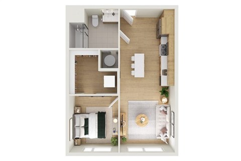 Floor plan for 1 bed, 1 bath, 583 sqft