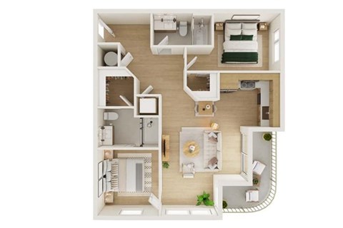 Floor plan for 2 beds, 2 baths, 919 sqft
