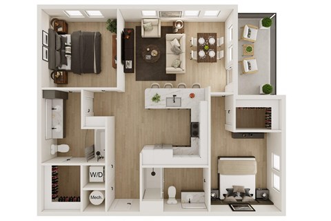 Floor plan for 2 beds, 2 baths, 1101 sqft