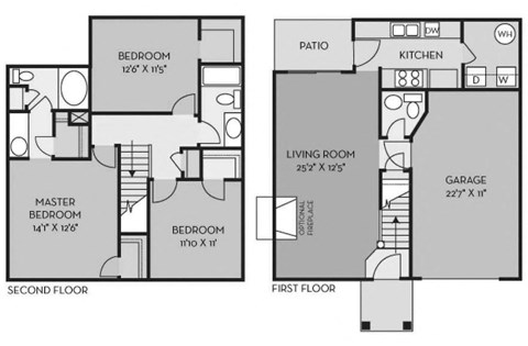 Floor plan for 3 beds, 2.5 baths, 1748 sqft