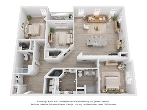 Floor plan for 3 beds, 2 baths, 1513 sqft