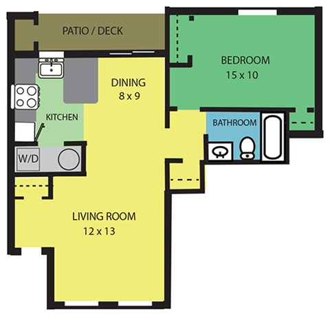 Floor plan for 1 bed, 1 bath, 700 sqft