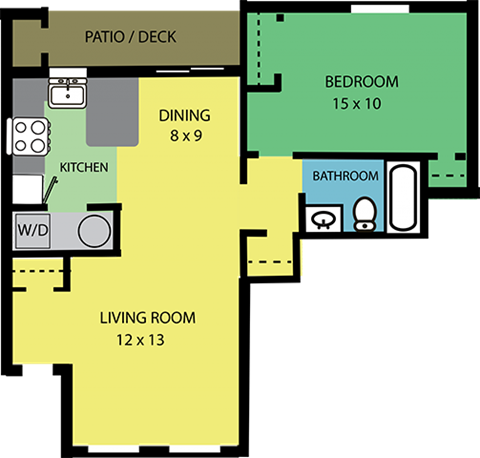 Floor plan for 1 bed, 1 bath, 816 sqft