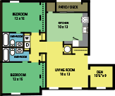 Floor plan for 2 beds, 2 baths, 1147 sqft