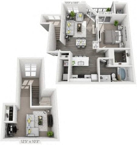 Floor plan for 1 bed, 1 bath, 1024 sqft
