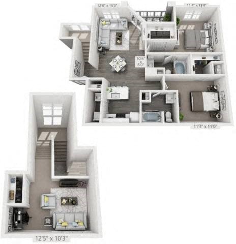 Floor plan for 2 beds, 2 baths, 1348 sqft