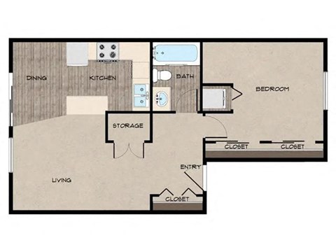 Floor plan for 1 bed, 1 bath, 706 sqft