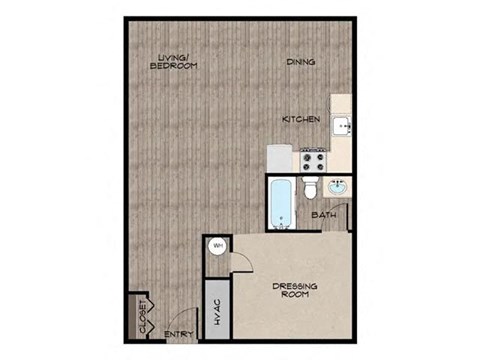 Floor plan for studio, 1 bath, 500 sqft
