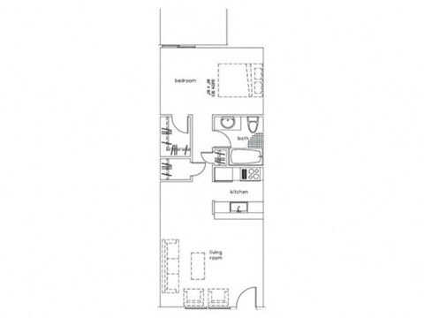 Floor plan for 1 bed, 1 bath, 640 sqft